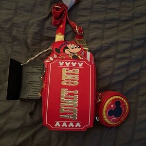 Disney Red Crossbody hard tag Loungefly Bag with Mickey Mouse and Ticket Design
